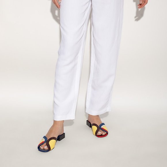 Tory Burch $348 Marquetry Slide Sandals Blue Red Brown 6 6.5 10 - Picture 2 of 12